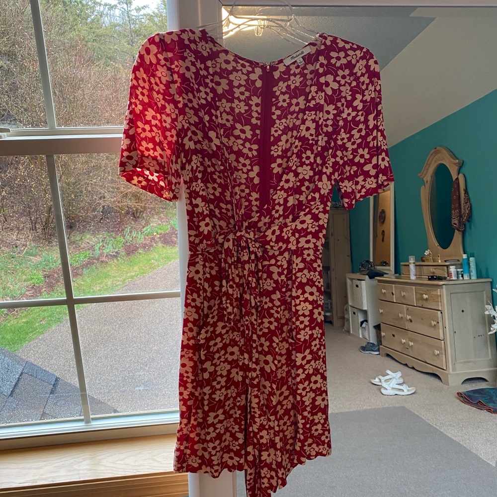 Madewell Red floral wrap romper